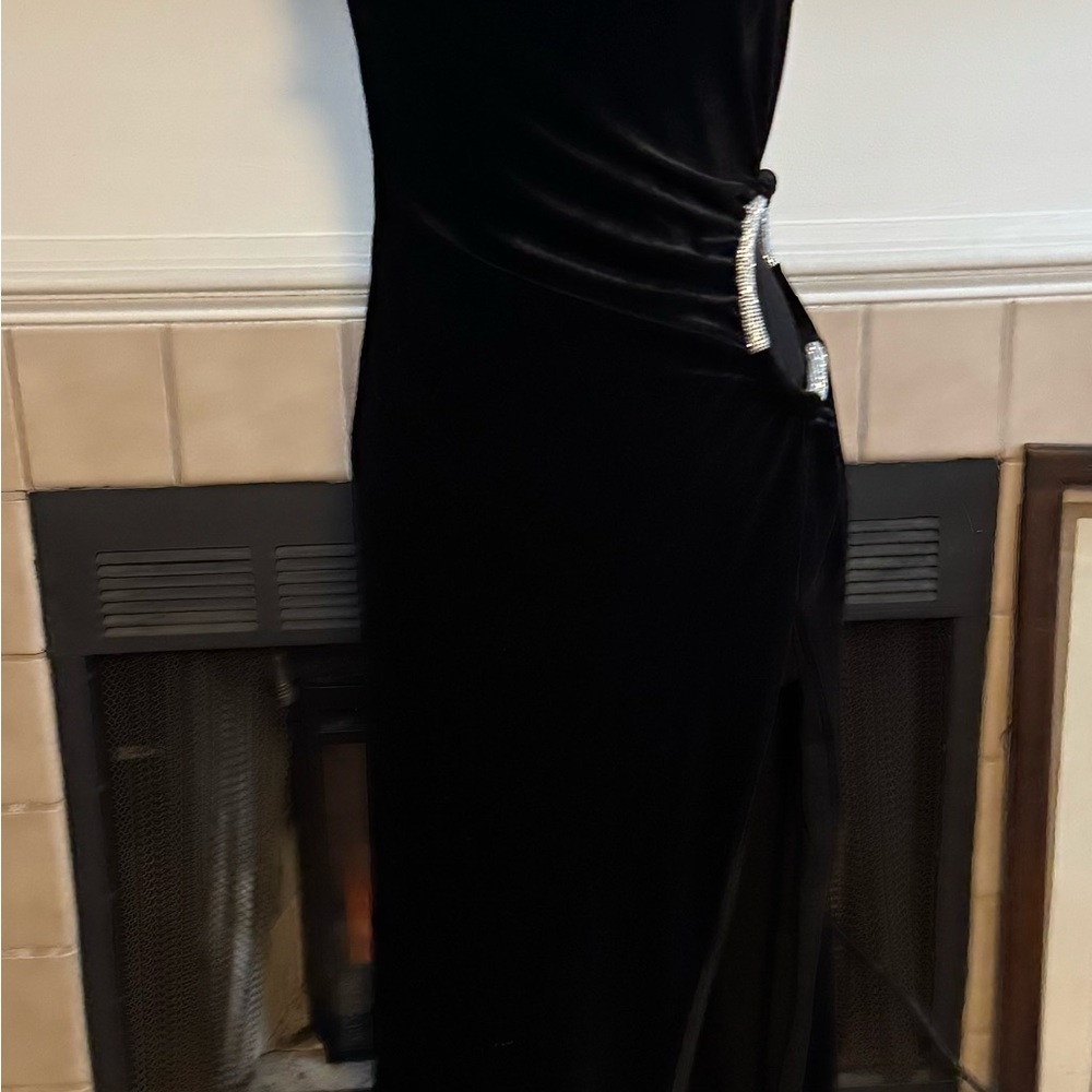 Fashion Nova Black Velvet Cocktail Dress with Silver Embellishments